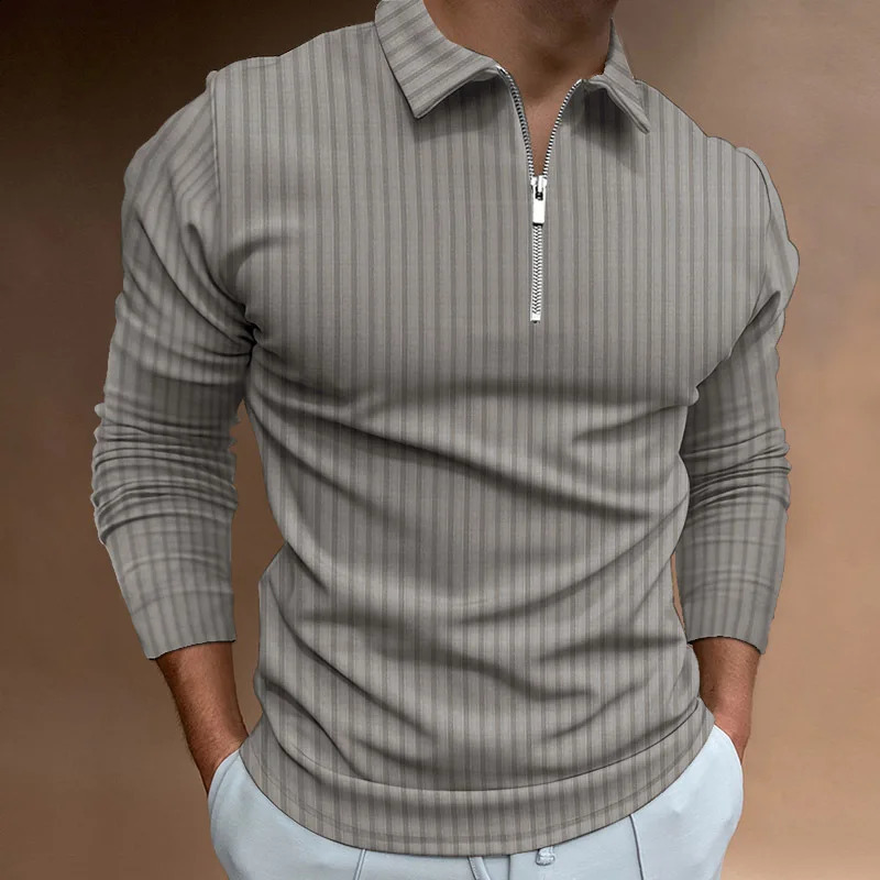 2024 AutumnWinter solid color zipper long Sleeve POLO Shirt Mens casual street Breathable long Sleeve Top 240914