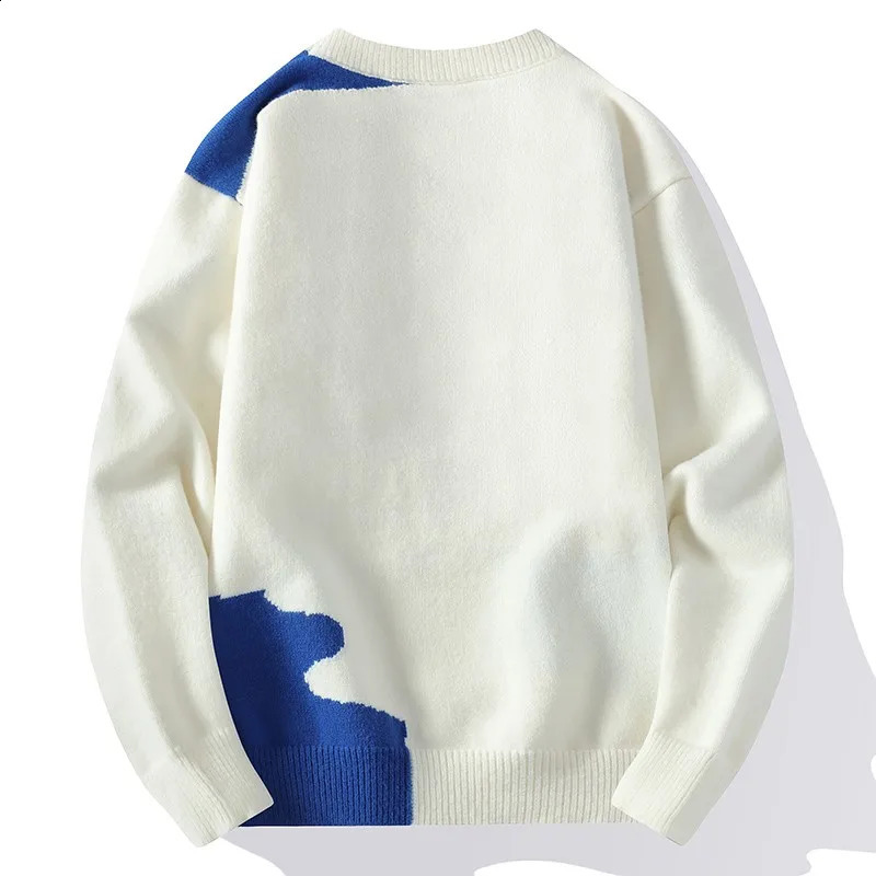 2024 Patchwork Knitted Sweater Trend High Street Autumn Winter Warm Mens Tops Hiphop Clothing Fishing Sports Pullover 240915