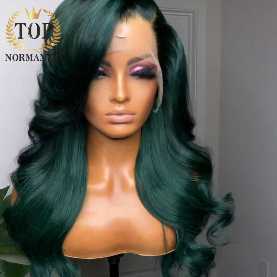 Topnormantic Green Color 13x6 Lace Front Wigs for Women Remy Brazilian Human Hair Loose Wave Wig Preplucked Haire 4x4 Closure