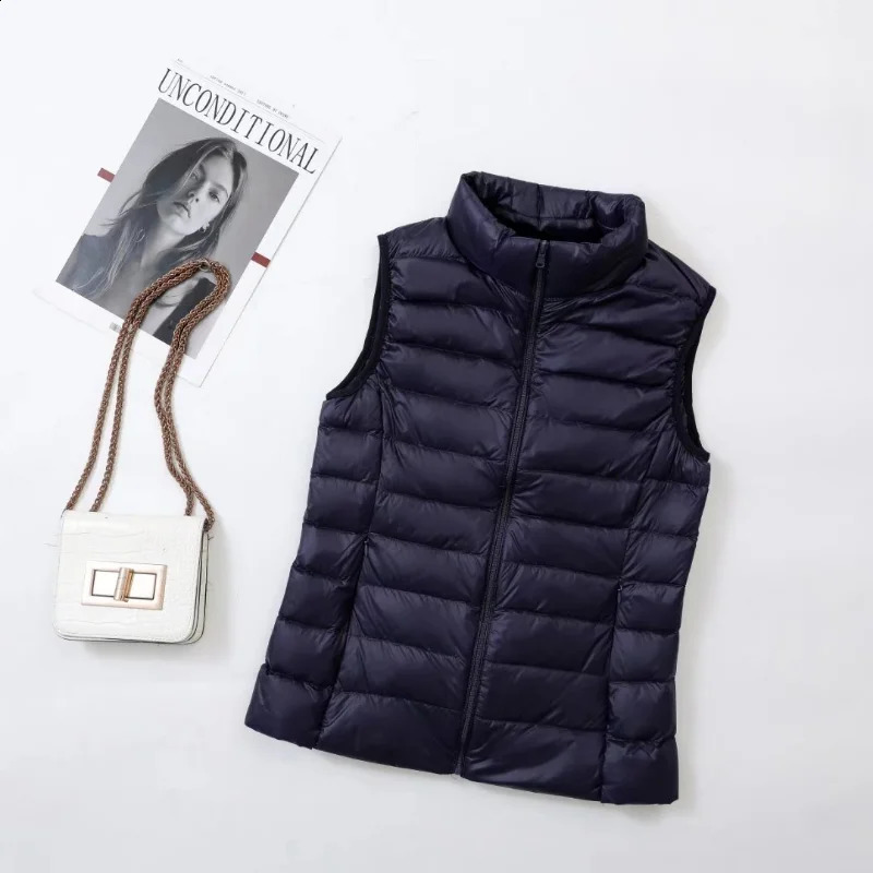 11 color womens vest for Chinese Year windproof lightweight warm waist coat sleeveless inflatable jacket white duck down park 240921