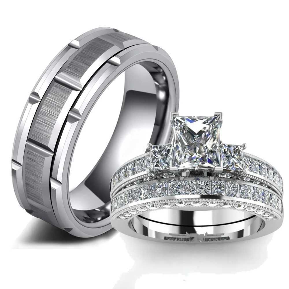 Couple Rings Women Exquisite Rhinestones Zirconia Rings Set Simple Stainless Steel Men Ring 2022 Fashion Jewelry For Lover GiftsX240921