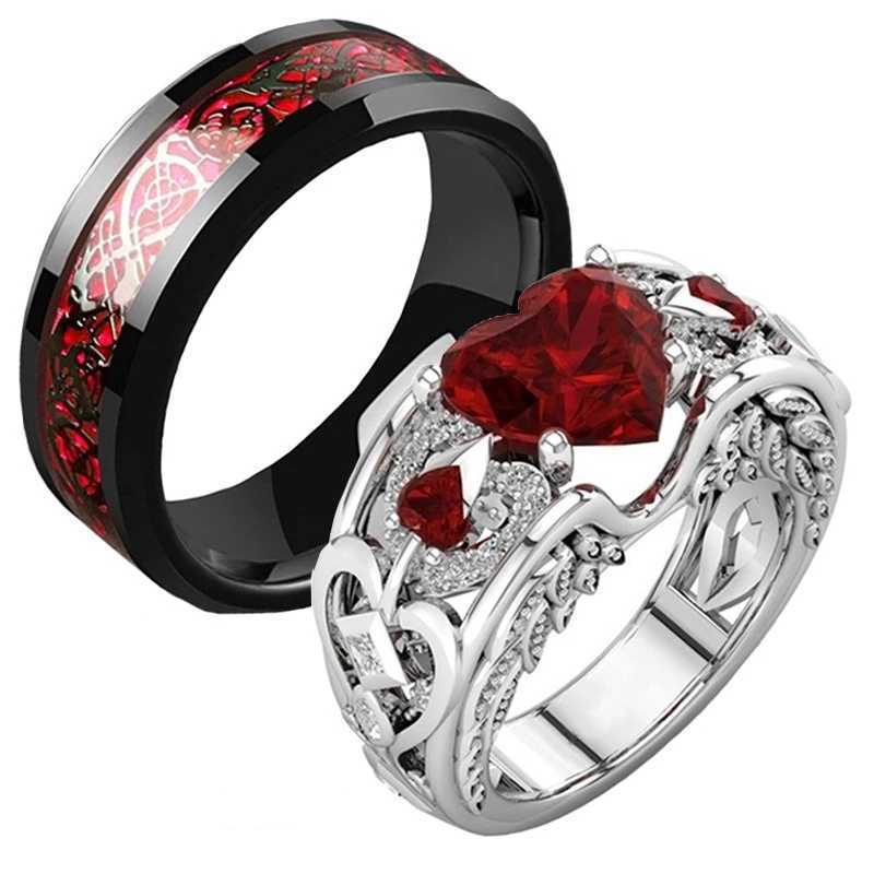 Romantic Red Heart Cubic Zirconia Valentines Day Rings for Lovers Jewelry Wedding Band Stainless Steel Couple Ring RingenX240921