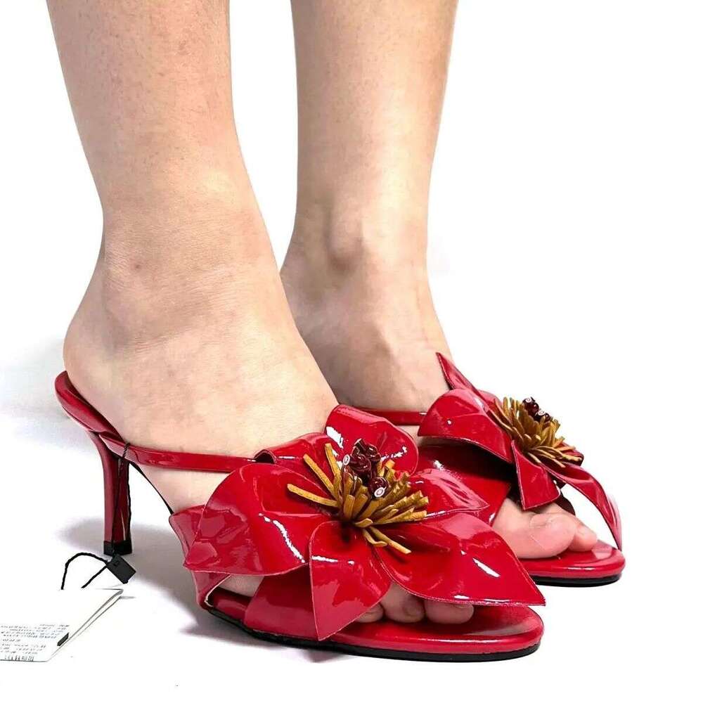 CHMURY Cherry Red wer ral Heeled Sandals Mules Slipper High Heels Shoes for Women 2024 7cm White Summer