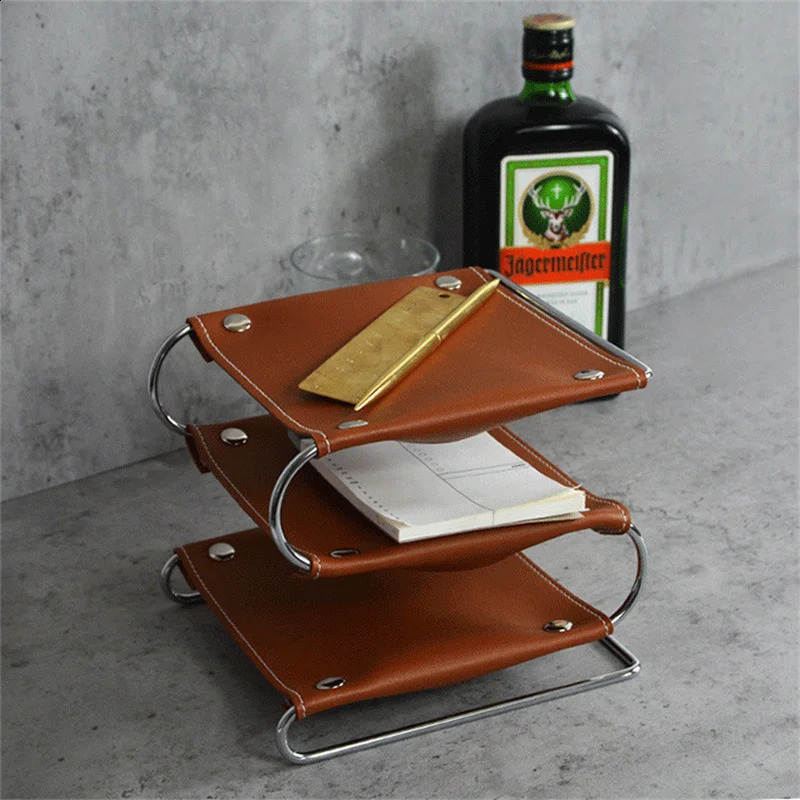 Multi functional leather tray Sundries cosmetics jewelry storage decoration living room home 240919