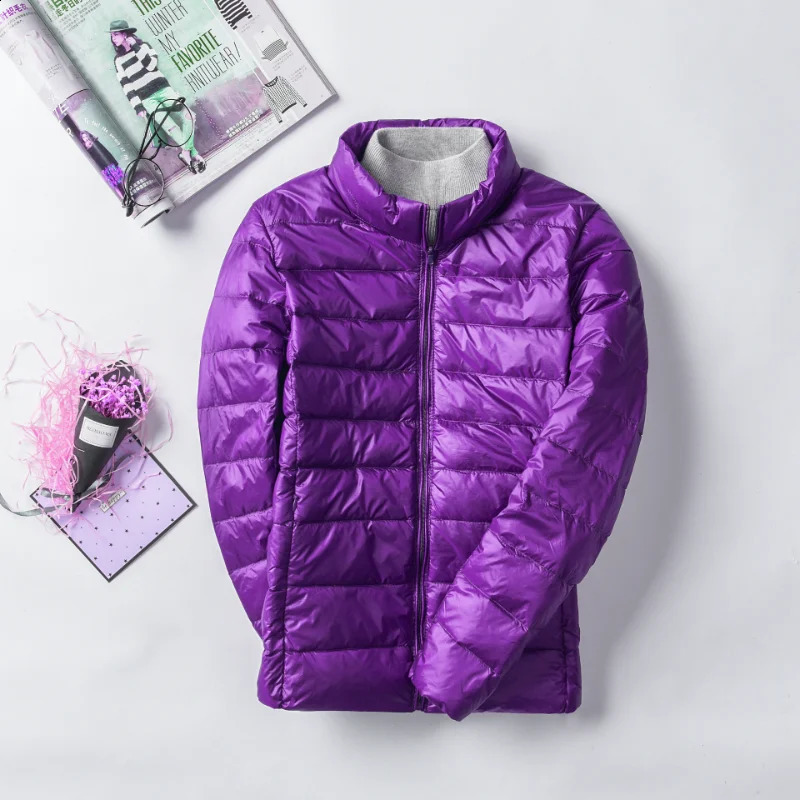 Purple womens down jacket ultra light camping and hiking waterproof winter outdoor windproof warm inflatable 240921
