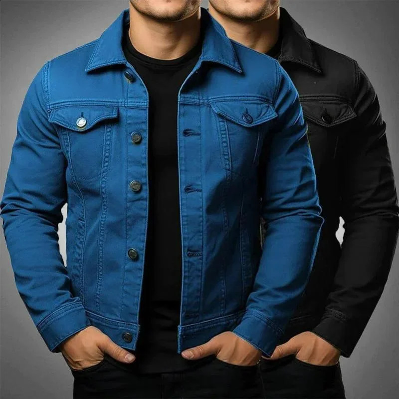 Mens fashionable casual jacket washed denim top autumn loose large mens 240921