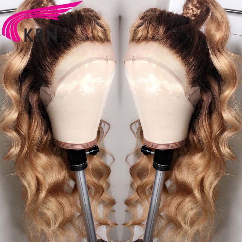 Body Wave 4/27 Colored 13x4 Lace Frontal with Baby Human Ombre Honey Color 4x4 Closure Wig Brazilian Hair Wigs
