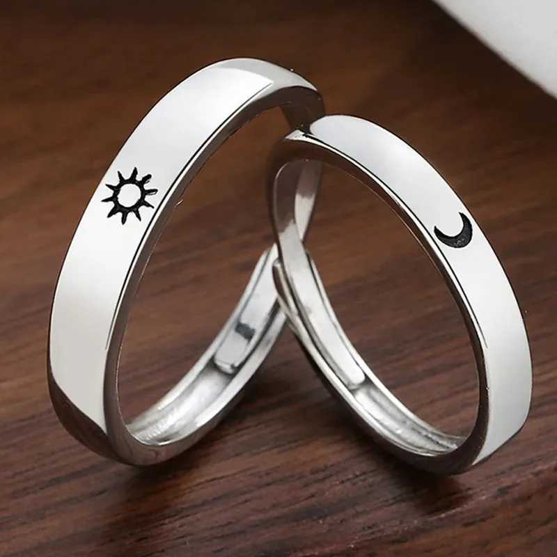 1/2pcs Simple Sun Moon Couple Rings Women Men Fashion Opening Adjustable Stainless Steel Lover Valentine Day Gifts Ring JewelryX240921