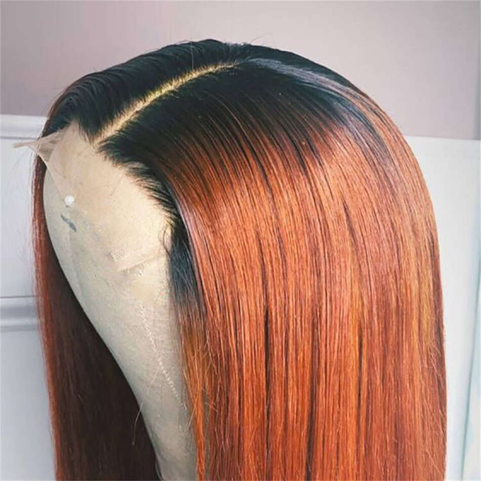 1B/Orange Ginger Straight 13X4 HD Frontal Wig Ombre Human Hair 4x4 Lace Closure Colored Wigs For Black Women
