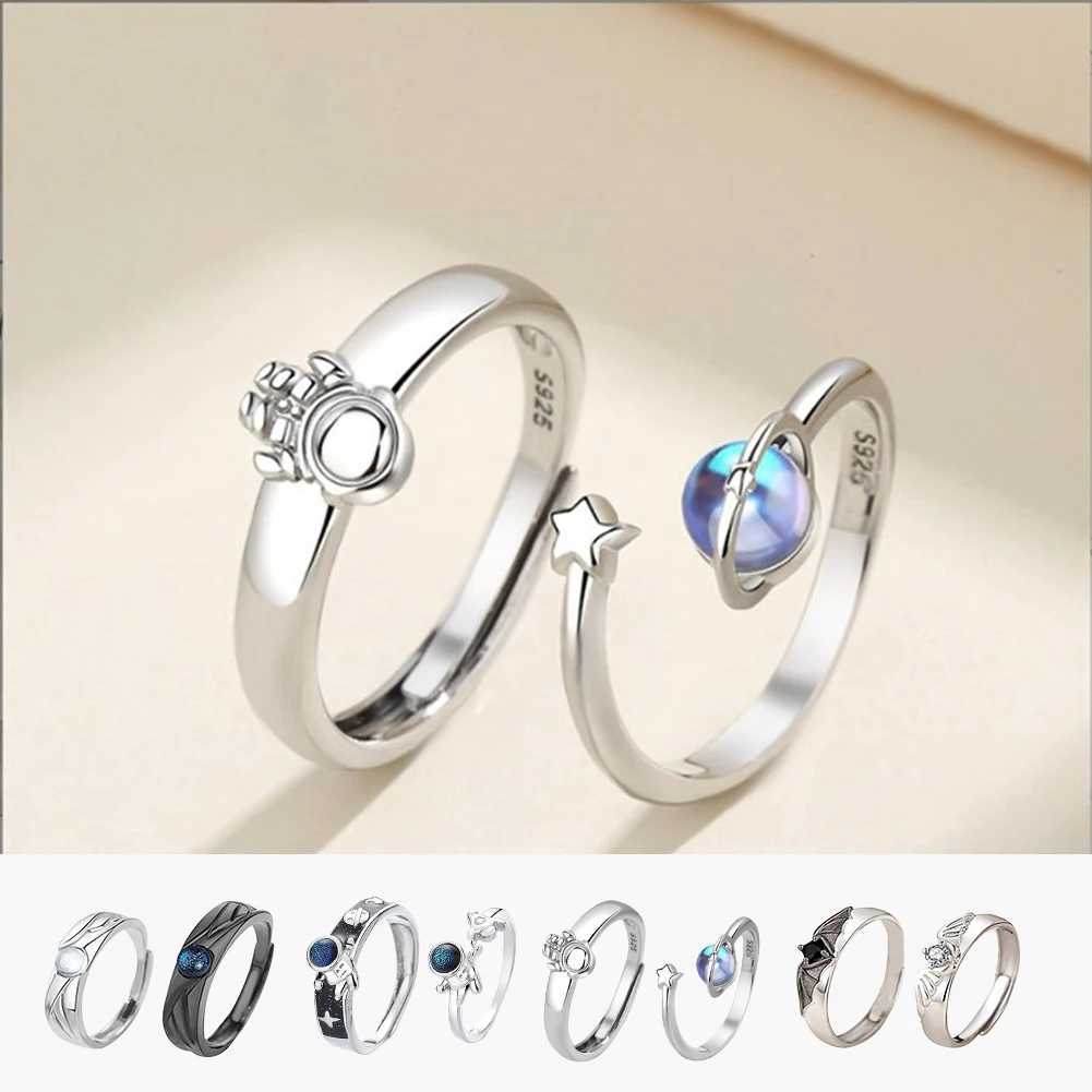 New Couple Ring Happy Planet Astronaut Moonstone Couple Pair Ring Light Luxury Personality Couple Space Planet AstronautX240921