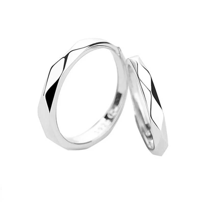 Creative Geometric Rhombus Rings For Women Men Black White Smooth Simple Couples Ring Open Adjustable Engagement Wedding JewelryX240921