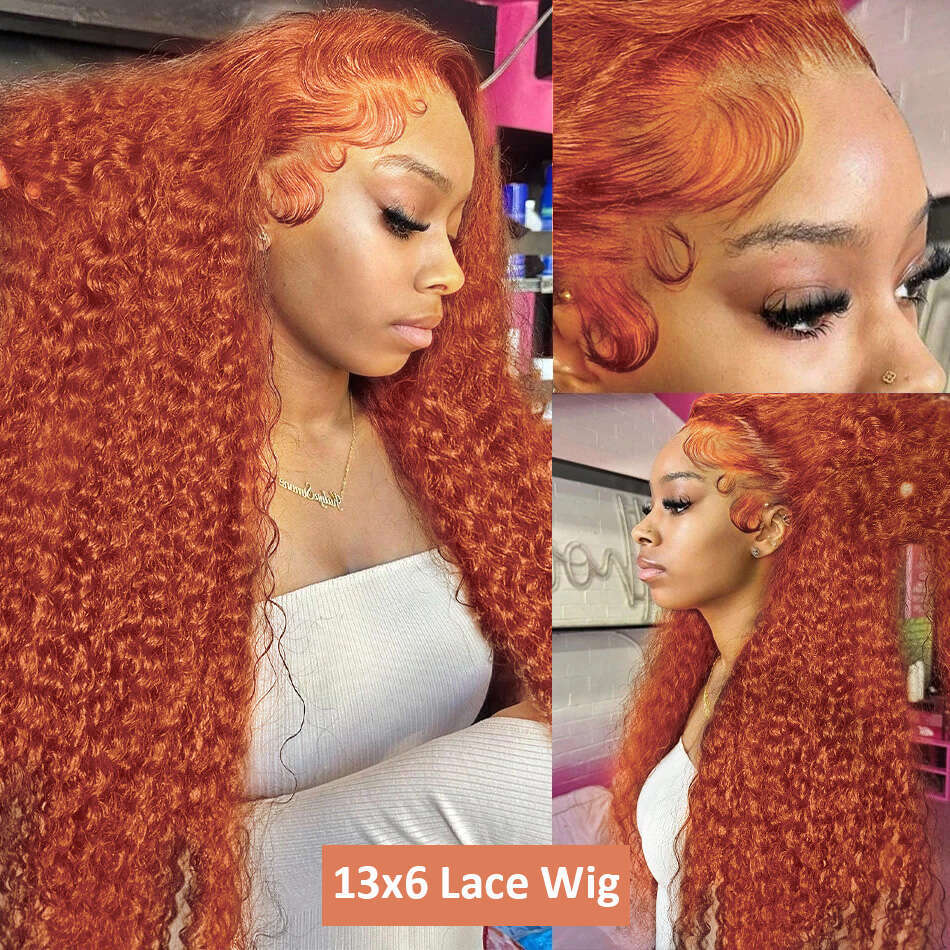 30 40 Inch Orange Ginger Deep Wig 250 Density 13x4 13x6 Curly Wave Color Lace Frontal Human Hair Wigs For Women