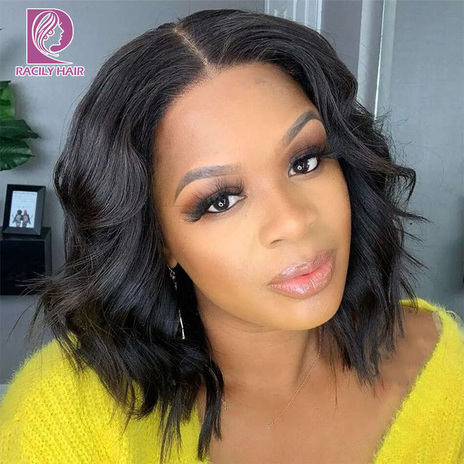 Body Wave Bob Brizilian Front Short Wavy Preplucked Human Hair Wigs For Women 5x5 Lace Closure Wig