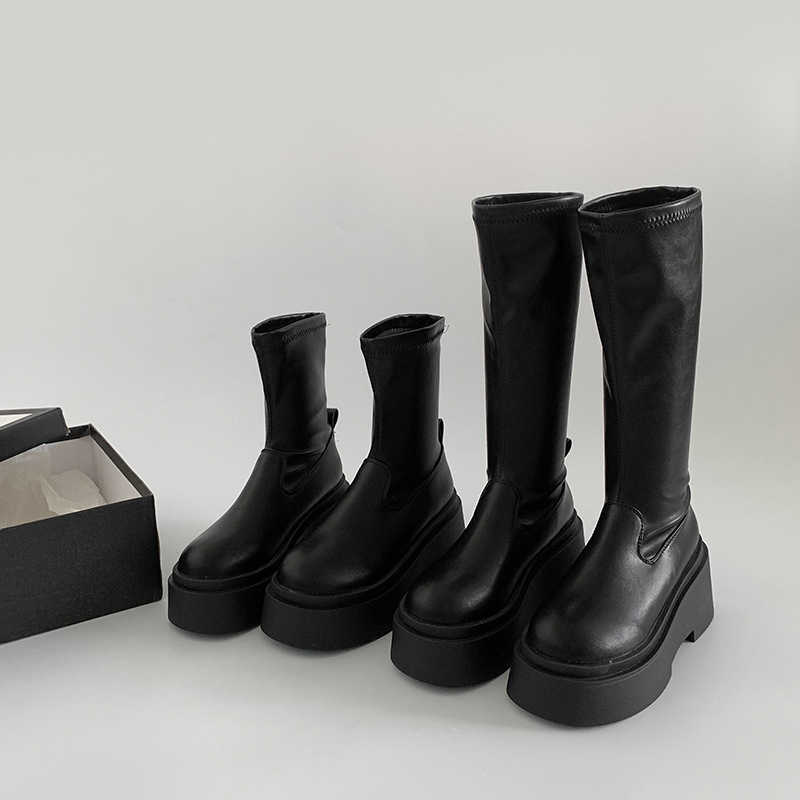 CMM Fashion Temperament Black American High Rise Thick Soled Long Boots for Women Summer New Versatile Knight Boots