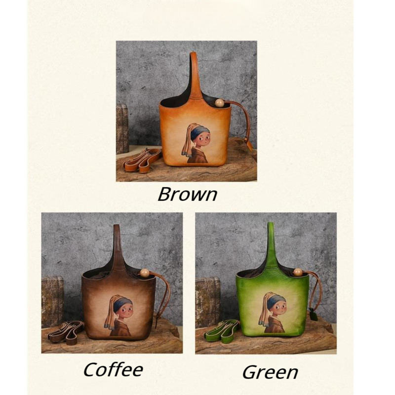 Vintage Cow Leather Bags For Women Handmade TLXT 3 Color Wiping Designer Bucket Bag Female Designer Luxury Handbag Brown Bag