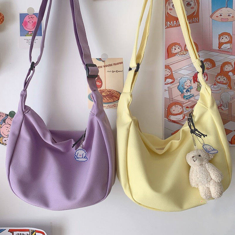 Korean Version All-Match Crossbody Bag Student ins Japanese Shoulder Haruku Simple Waffle Casual Art Messenger Solid Color Dumpg bag
