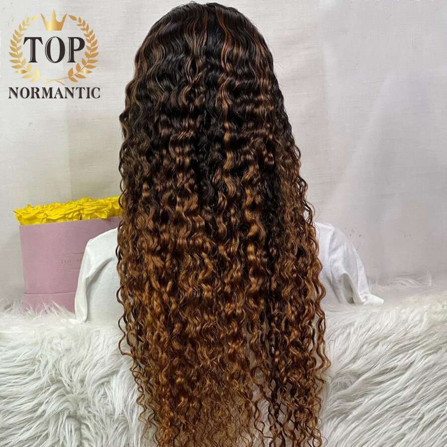 Topnormantic Ombre Brown Nature Wave Wig For Women Brazilian Remy Human Hair Highlight Color U Part Wigs