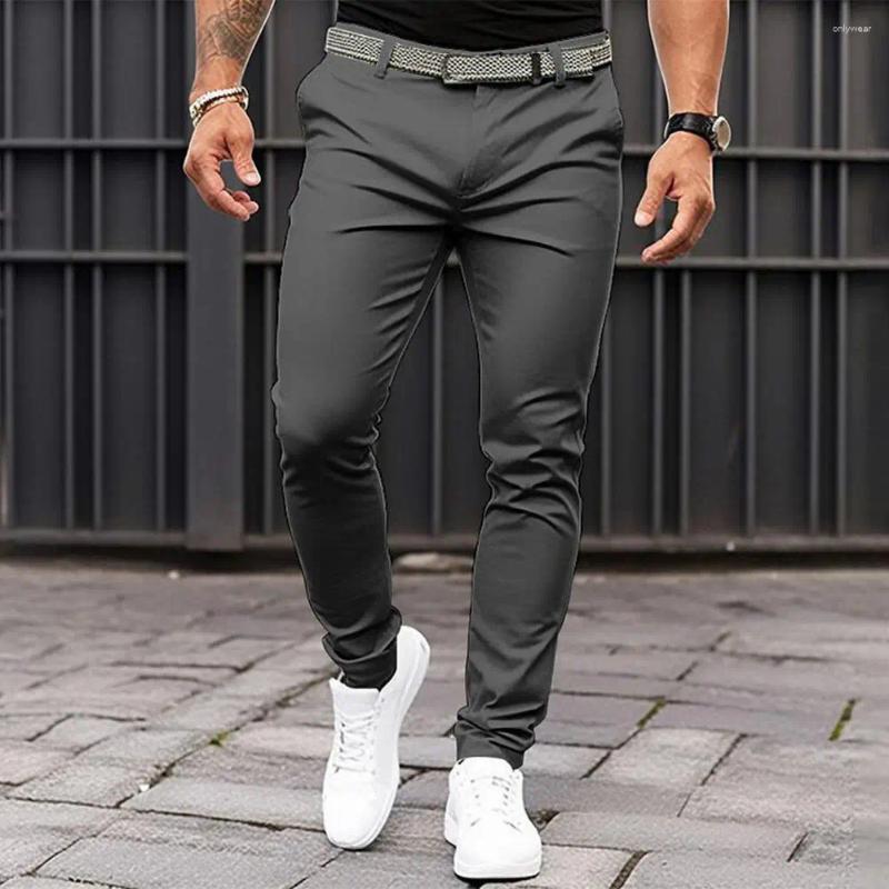 Men's Pants Slim Fit Men Suit Solid Color Summer Business Casual Small Leg Zipper Button Cuff Workwear