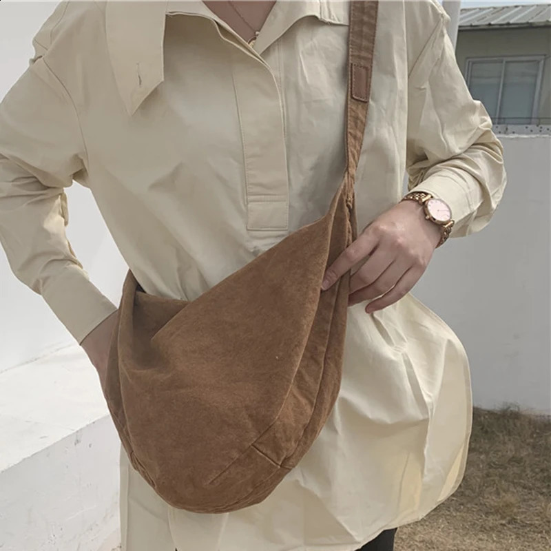 Retro Canvas Crossbody Dumpling Bags Casual Women Korean Simple Versatile Shoulder Bag Fashion Bolsas Female 240918