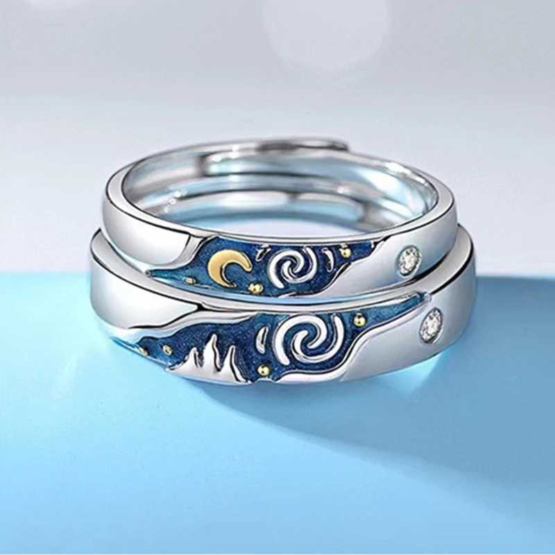 Fashion Van-Gogh Starry-Sky Couple Ring For Women Men Romance Finger Ring Adjustable Open Student Birthday Gift JewelryX240921