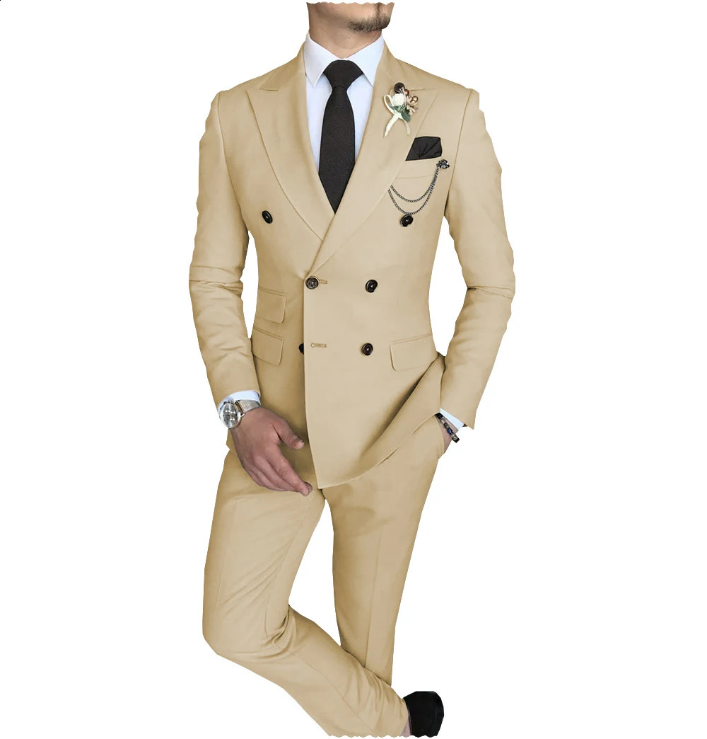 Men's Suit 2 Piece Double Breasted Lapel Jacket Business Casual Slim Fit Wedding Suit For Men BlazerPants 260713CJ - view 5