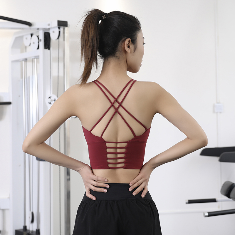 New Women Tops Sports Bra Hallow Out Back Design Shockproof Running Fiess Gym Yoga Top