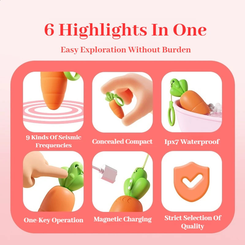 Cute Carrot Shaped Mini Vibrator Women Sex Toys 9-frequency Vibrating Egg Vagina Clitoris Massager for Adults Anal Toy Vibrator 240914