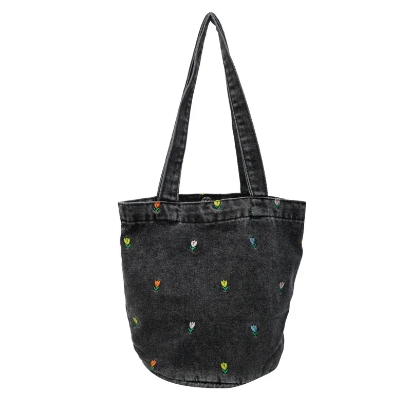 Versatile Denim Bag Designer Embroidery Fashionable Women's TLXT Shoulder Bag Large Capacity Bucket Bag Handbag for Women