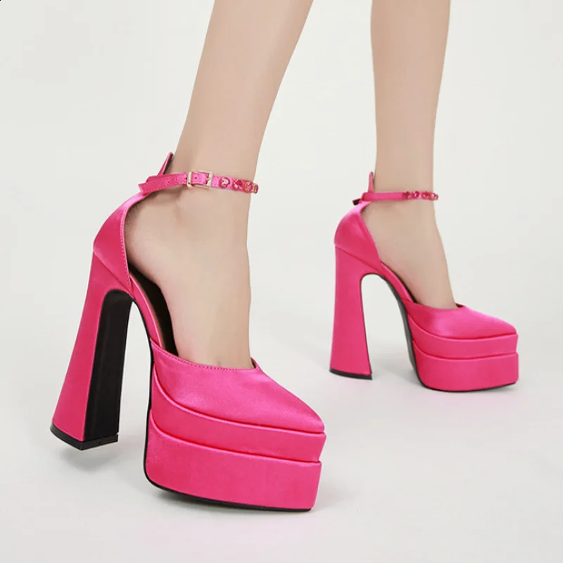 Super High heeled Shoes Summer Fashion Water Platform Thick Back Satin High heeled Fashion Womens Single Shoes 240919