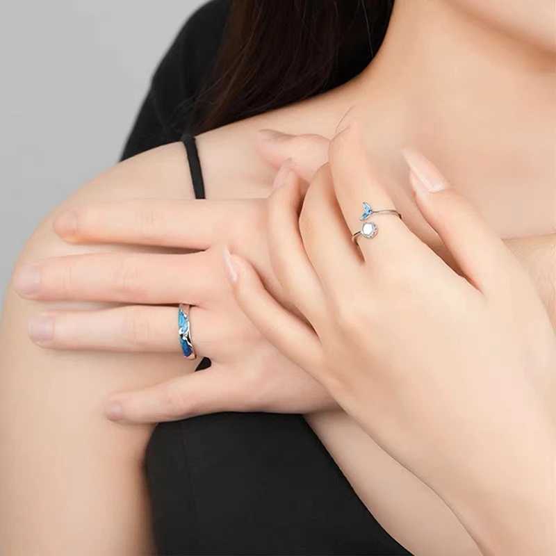 2PCS New Couple Rings For Women Sun Moon Dolphin Wings Cross Matching Jewelry Finger Open Adjustable Couple Engagement RingX240921