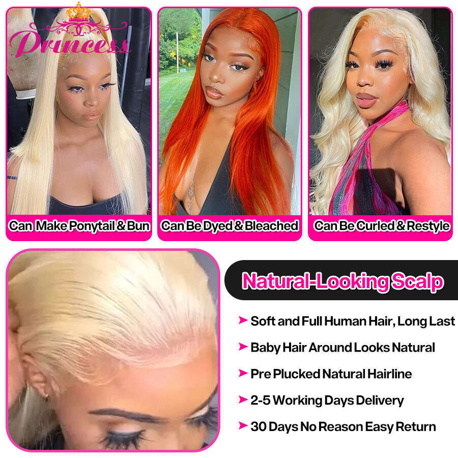 Princess 613 HD Frontal 13x4Transparent Blonde Lace Front Wig Pre Plucked Brazilian Straight Human Hair Wigs