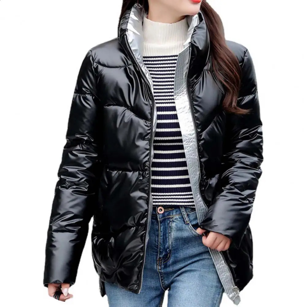 Smooth winter cotton apron jacket suitable for women thick shiny black short yellow red park 240921