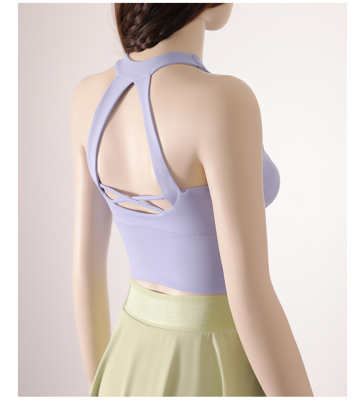 Women's Lightweight High Impact Backless Sports Crop Tops Cross Straps Elastic Push Up Shockproof Workout Yoga Bra
