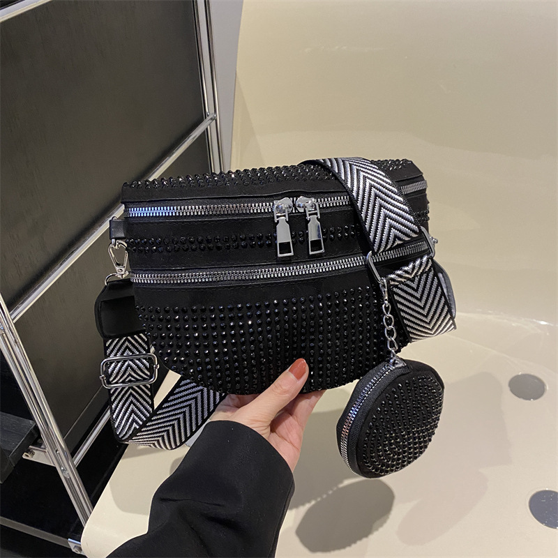 Simplified wide shoulder strap Korean version women's bag 2024 New Fashionable Hot Diamond Personalized Bag