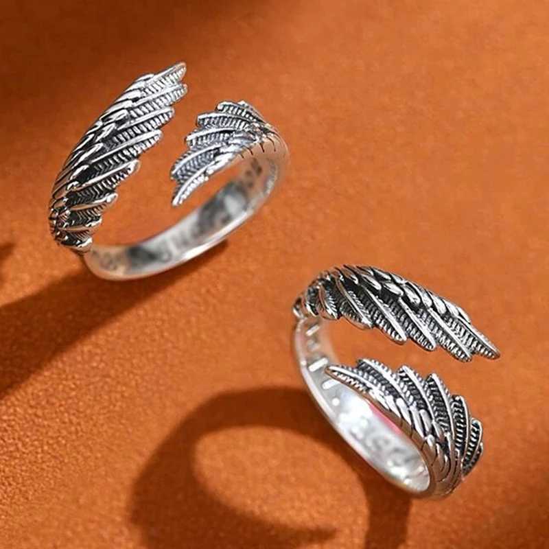 2pcs Vintage Angel Bat Wing Demon Eye Hip Hop Adjustable Couples Rings for Men Women Retro Silver Color Jewelry Party DailyX240921