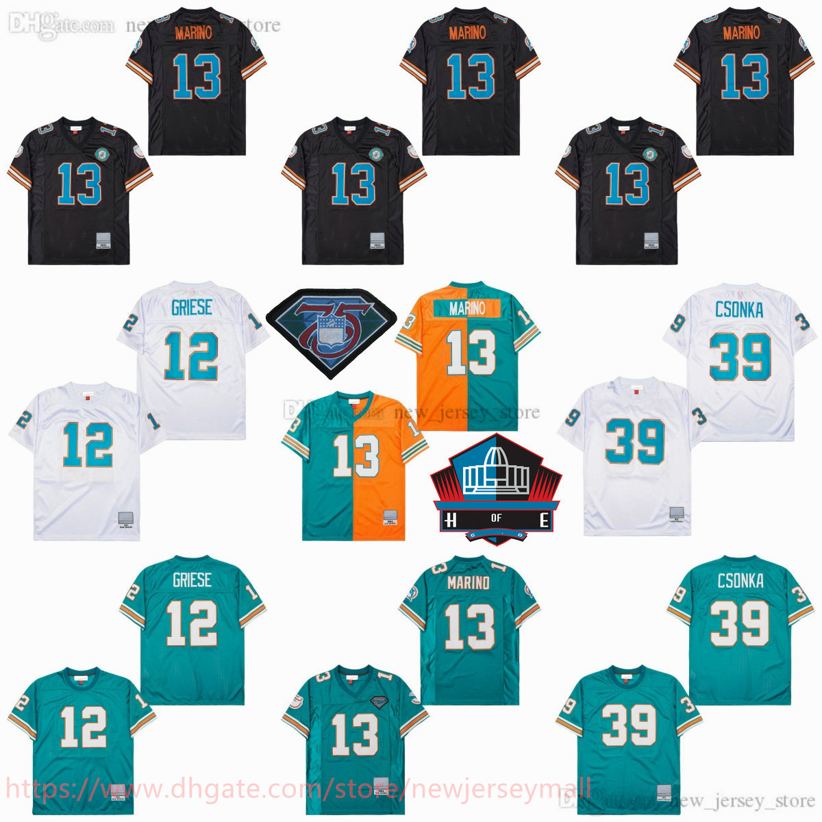 College 1990 Throwback Football 13 DanMarino Jersey Retro Stitch 39 LarryCsonka 12 BobGriese Jersey Vintage Breathable Sports Shirts