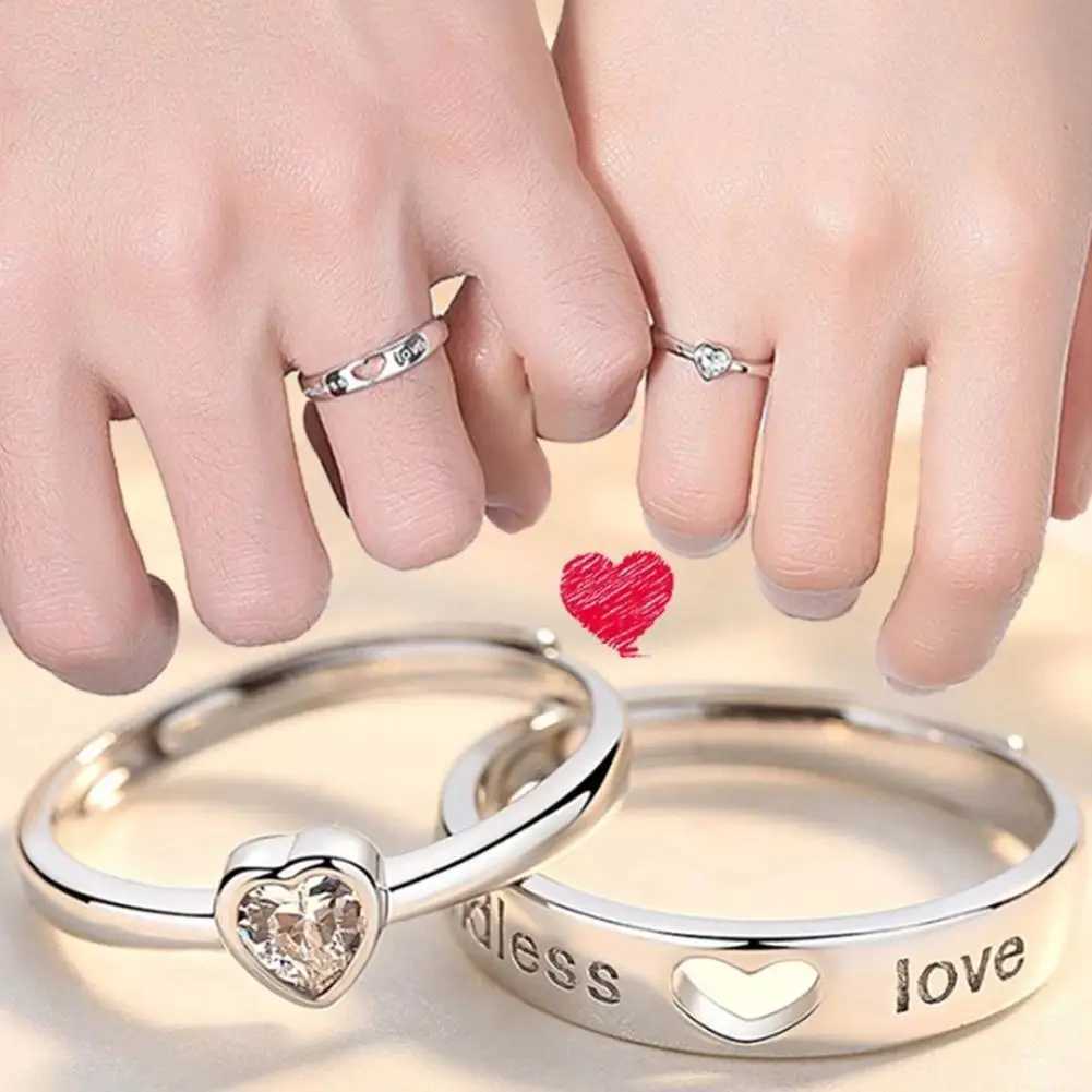 2Pcs Luxury Zircon Heart Couple Rings For Women Men Forever Endless Love Engagement Wedding Charm Valentines Day JewelryX240921