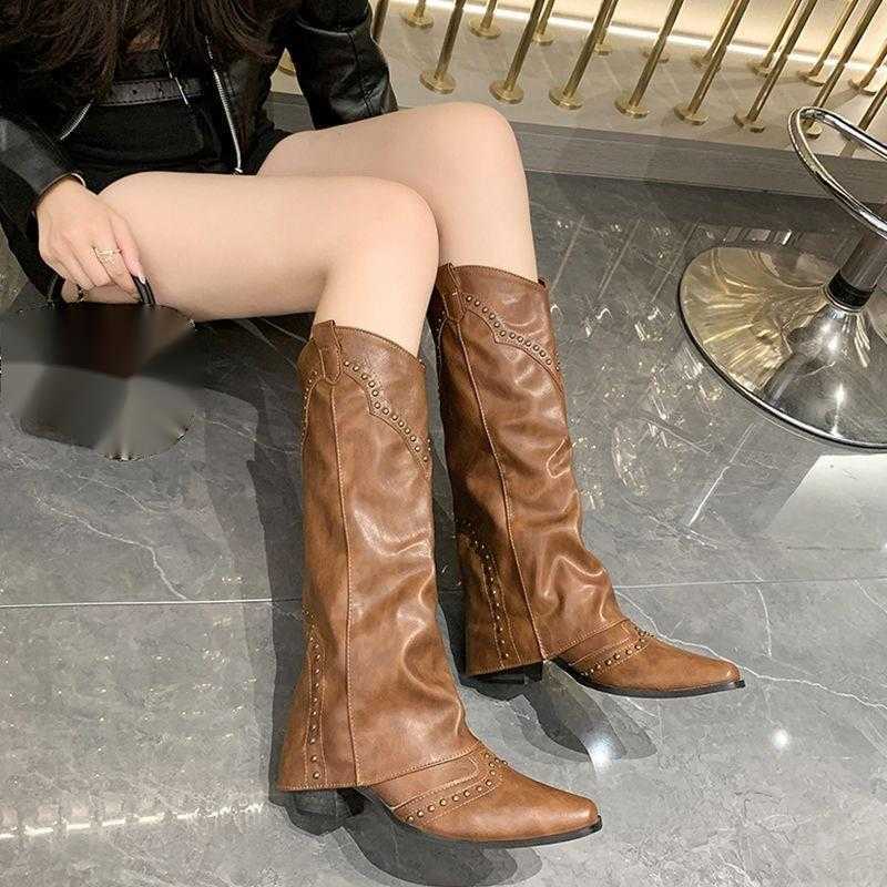 CMM Boots Long Tube Boots Rivet High Leg Pants French Versatile Western Cowboy Boots Knight Boots Long Boots Womens Boots