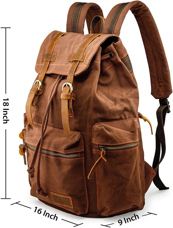 Vintage Canvas Backpack, Casual Daypack Backpac for Men Women, 15inch Laptop Bag Travel Hiking Camping Rucack