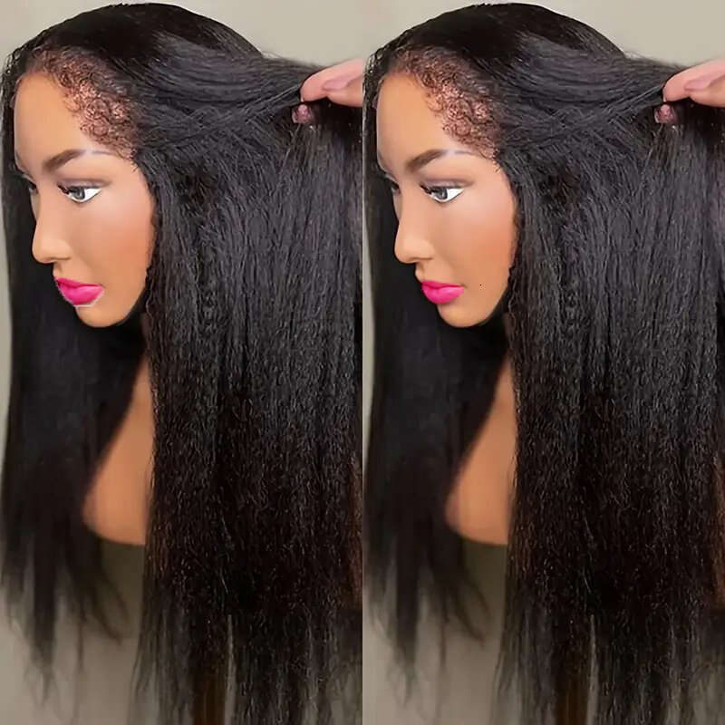 4C Edges Kinky Haire Transparent 13x6 13x4 Lace Frontal Human Wigs With Pre Plucked Baby Hair Yaki Straight Wig