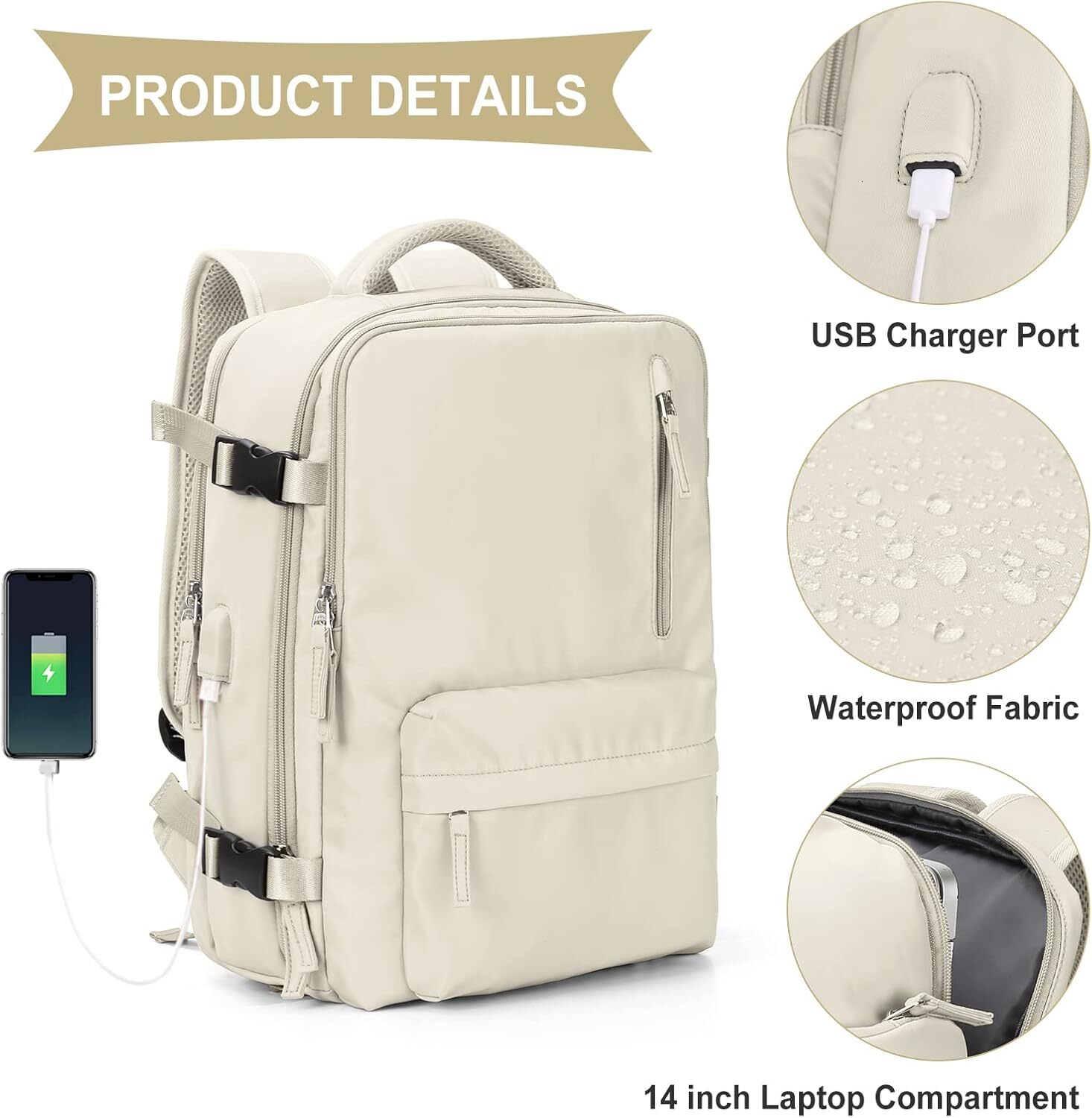 Large Travel Carry on Flight Approved Laptop Work Business Backpack for Women Men