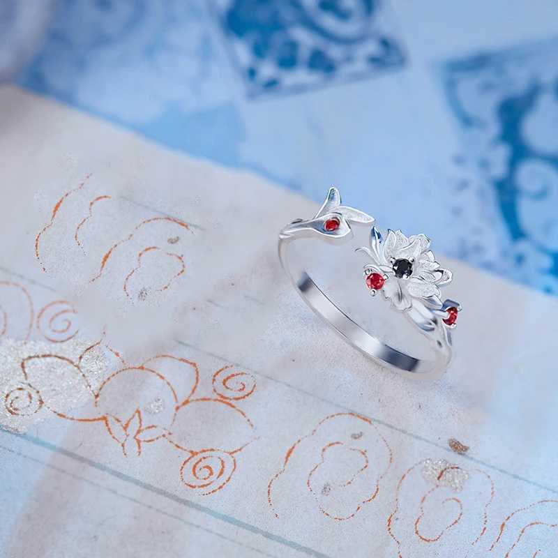 Anime Mo Dao Zu Shi Rings Lan Wang Ji Wei Wuxian Red Blue Crystal Flower Opening Rings Wedding Couple Jewelry Valentines Day GiX240921