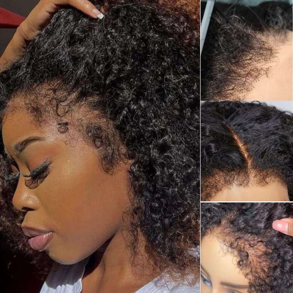 Kinky Front Human With 4C Edges Baby Hair Wigs Realistic Natural Curly Haire Lace Wig 180% Density