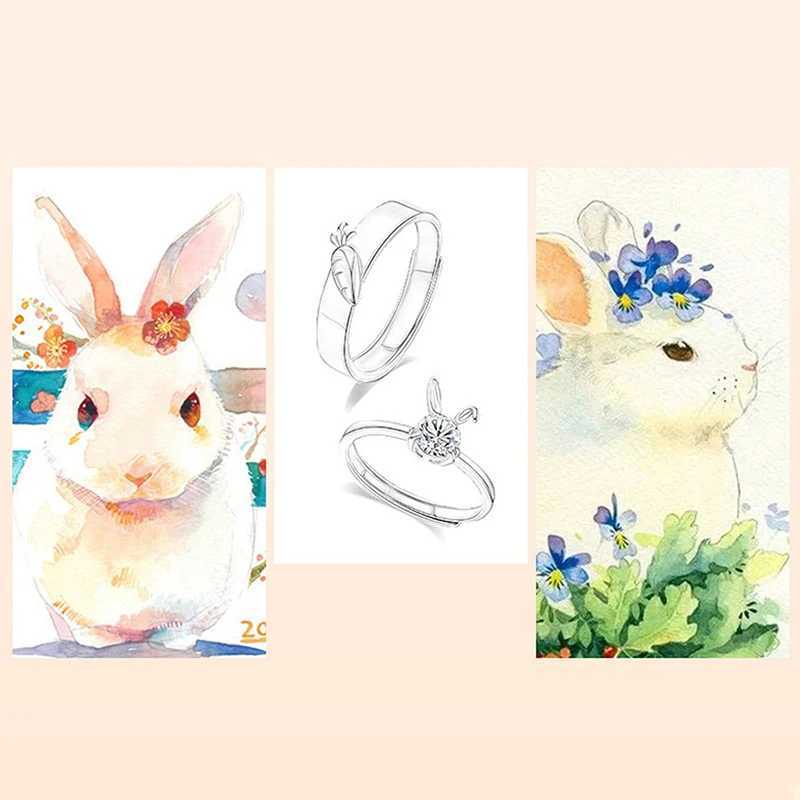 Sweet Cute Rabbit Carrot Couples Rings Adjustable Open Lovers Ring Simple Light Luxury Couple Paired Rings Valentine Day GiftX240921