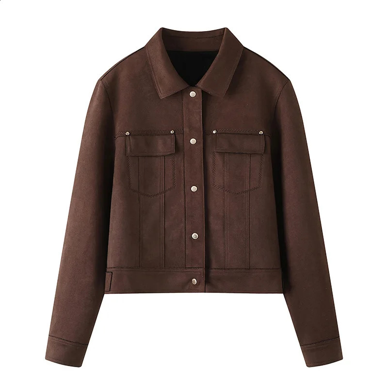 2024 Autumn Brown Jacket Women Spring Vintage Womens Suede Leather Jacket Windbreaker in Coat Streewear Women Clothes 240921