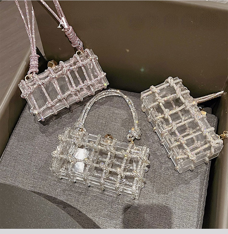 2024 New Transparent Acrylic Box Evening Dress Handbag Women's Boutique Weaving Rope Rhie Wallet and Handbag Wedding Party Supplies Free Shipping