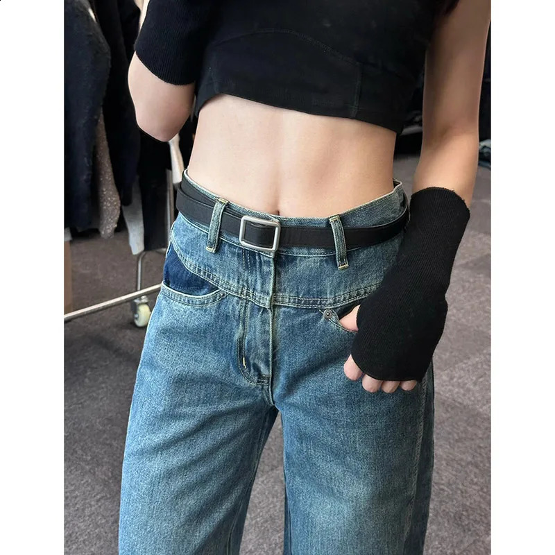 Womens Blue Baggy Y2k Jeans Harajuku Streetwear Aesthetic Denim Trousers Wide Jean Pants Vintage 2000s Trashy Oversize Clothes 240911