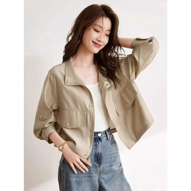 Spring Autumn Solid Thin Short Coats Long Sleeve Loose All-match Button Fashion Jackets Top Casual Vintage Women Clothing 240918