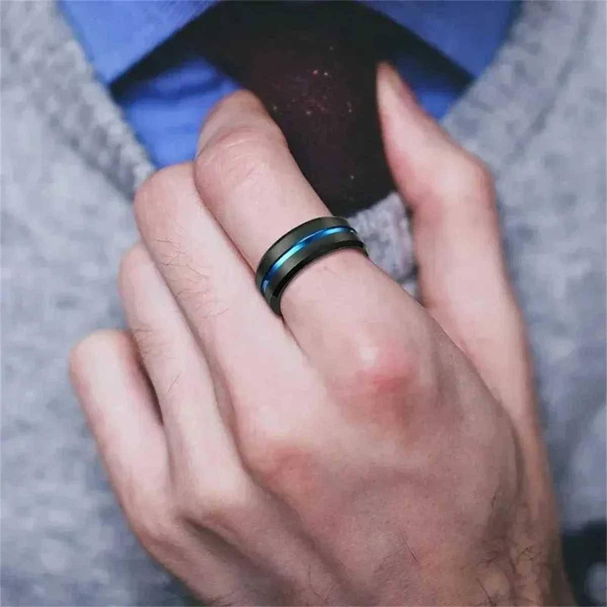 Fashion Couple Rings Romantic Women Blue Rhinestones CZ Rings Set Trendy Men Stainless Steel Rings Wedding Band Jewelry GiftsX240921