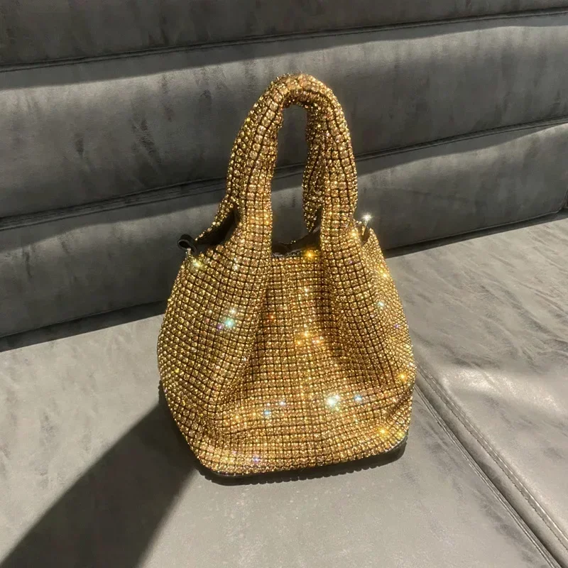 Shiny Crystal Clutch Purse Bucket Shoulder Bag TLXT Rhinestone Handmade Purses and Handbags Luxury Designer Evening Clutch Bag Purse Vanity Bag